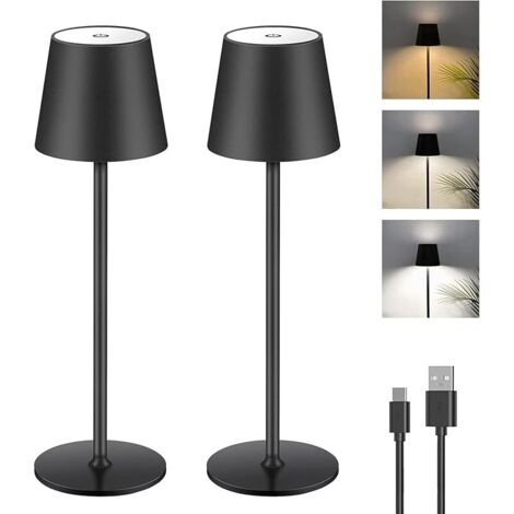 Lampe de Table à Batterie LED Dimmable, Lampe de Table Sans Fil Tactile avec USB-C, Lampe de Bureau à Batterie Rechargeable LED en Métal pour Extérieur et Intérieur, Aluminium, IP44, 5600mah, 5W, Noir (1/5)