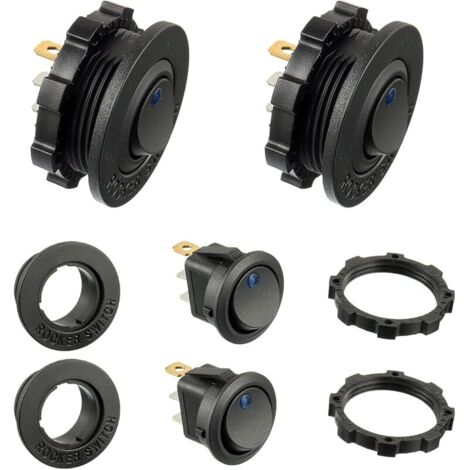 Interrupteur d'éclairage LED rond bleu KCD1-8 12V 20A Interrupteur à bascule étanche pour véhicules marins et divers Interrupteur d'éclairage étanche à 3 broches avec étui (2pcs) (1/5)