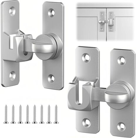 2 Paires Loquet Porte, 90°/180° Verrou Porte, Aluminium Verrou Porte Coulissante, Serrure Porte Coulissante avec 8 Vis, Argent, pour Portes, Fenêtres, Armoires (1/5)