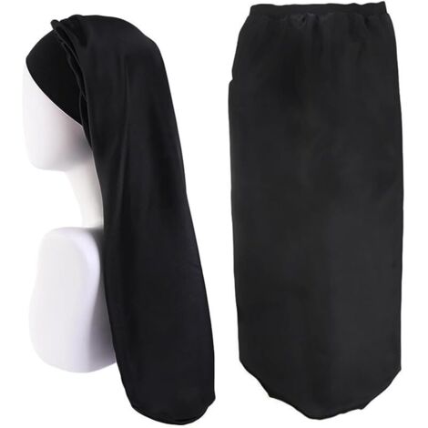 Bonnet de Nuit en Satin Réglable Avec Bande Élastique pour Cheveux Longs Et Bouclés (Noir)