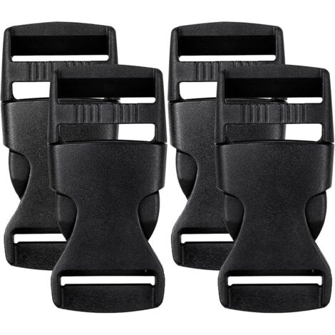 4 Pièces Boucle Plastique 25mm, Avec Clip à Double Ouverture Latérale, pour Bagages, Sangles, Sacs à Dos, Noir, 3.1×6.5cm