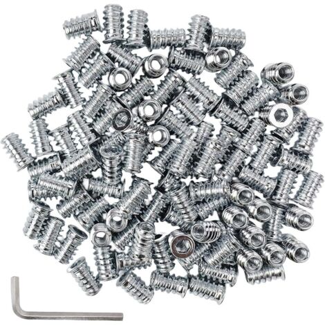 Lot de 100 écrous à visser M5 x 15 mm - Douille à visser en acier au carbone - Insert fileté en bois - Avec clé hexagonale - Pour montage de meubles (1/5)