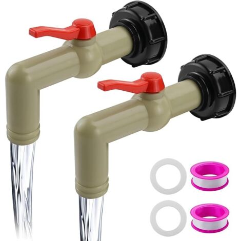 Lot de 2 robinets pour conteneur IBC, robinet de citerne d'eau de 1", avec valve de régulation pour citerne de pluie, diamètre de sortie 32 mm, adaptateur S60 x 6, filetage grossier, pour (1/5)