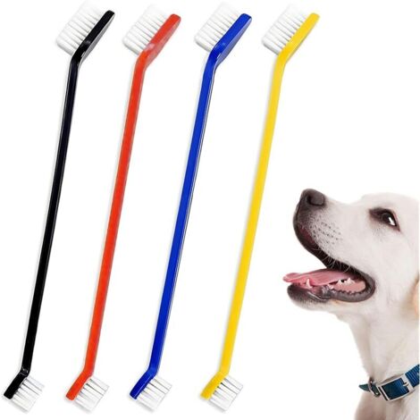 4 Pièces Brosse à Dent pour Chien et Chat, Anti Plaque Dentaire (Noir, Jaune, Rouge, Bleu) (1/5)