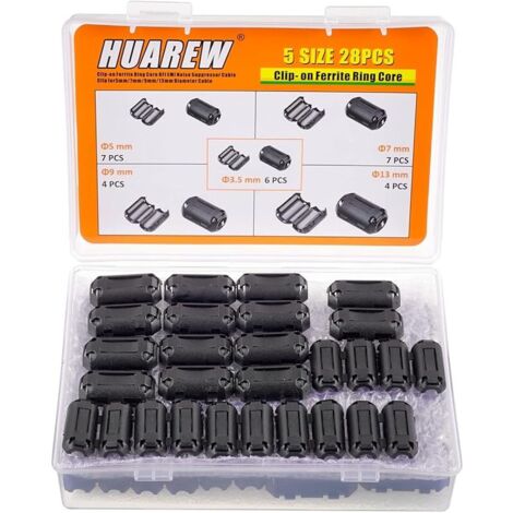 5 Valeurs 28 Pcs Noir Clip-on Ferrite Anneau Noyau RFI EMI Suppresseur de Bruit Clip de Câble pour 3.5mm 5mm 7mm 9mm 13mm Diamètre Câble