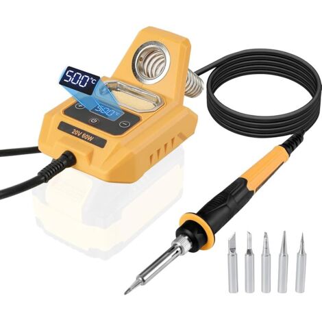 Fer à souder sans fil pour batterie Dewalt 18 V/20 V, chauffage rapide, température réglable, station de soudure numérique LCD électrique 60 W pour bricolage, réparation d'appareils, soudage par fil