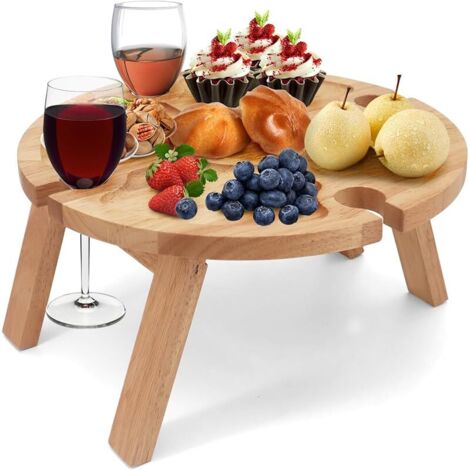 Table de pique-nique pliable en bois avec support pour verre à vin rouge - Table de pique-nique pliable - Petite table de plage pour jardin, voyage, camping, pique-nique, plage (1/5)