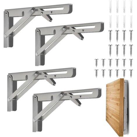 4 Pièces Équerre Pliante 35cm,Support Console Pliable,Supports D' étagères Pliants Charge,Equerre Etagere,Lourds Support Console Pliable Rétractable Murale en Acier Inoxydable pour Garage,Cuisine (1/5)