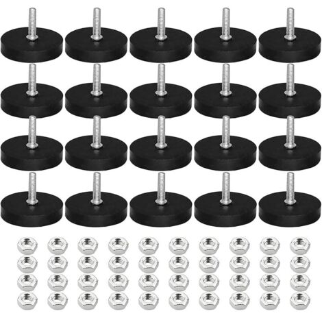 Lot de 20 aimants en néodyme caoutchoutés, diamètre : 22 mm, en caoutchouc, antidérapants, avec filetage extérieur M4, pour véhicules, lampes, fixation d'outils