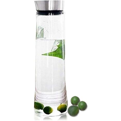 1L Carafe en Verre Pichet à eau en Verre Cruche de Borosilicate Glass avec acier inoxydable couvercle pour l'eau, lait, jus, thé glacé, limonade et mousseux Boissons (1/5)