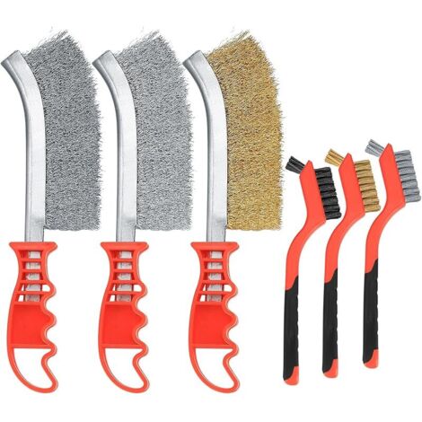 Lot de 6 Brosses Métalliques en Acier Inoxydable, Laiton, Carbone, Nylon, Brosses à Récurer pour Nettoyage de Soudure Slag Décapage Rouille Contre Poussière, 3 Grandes + 3 Petites (1/5)