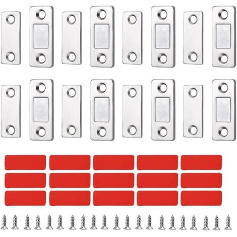 Lot de 8 loquets de porte magnétiques ultra fins pour armoire, placard, porte coulissante (argenté) (1/5)