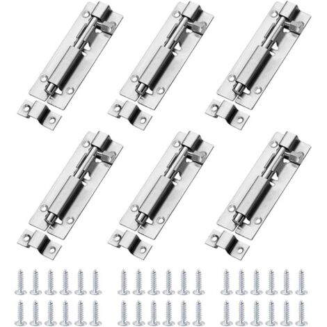 Loquet Porte,Boulons de Porte 6 Pièces Targette en Acier, Boulon à Glissière Avec des Vis,Boulons de Verrouillage de Porte, Loquet Coulissant,Serrure porte Coulissante,3 Pouces 74mm (1/5)