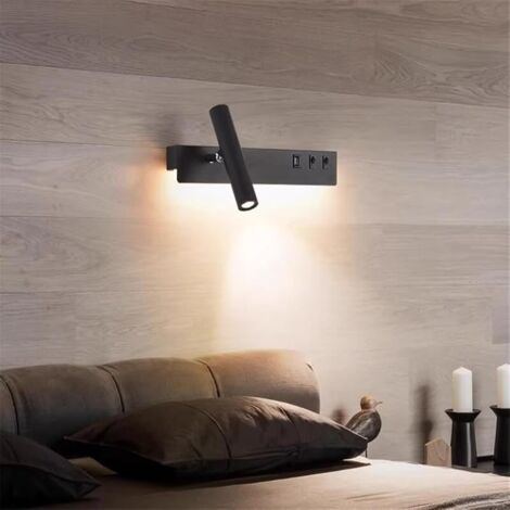 Lampe De Chevet USB, Lampe Murale, Projecteur De Chambre à Coucher, Interrupteur Créatif, Lampe De Lecture, Hôtel Moderne, Salon, Tv, Appliques Murales, Lumière Ambiante (Noir gauche) (1/5)