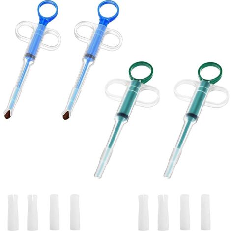2 Pièces Lance Pilule Chat, Pet Pill Dispenser, Seringue pour Animaux De Compagnie, Fabriqué en PP et Silicone, avec Réutilisable 4 Embouts Souples, Convient Petits Animaux, Bleu & Le Vert