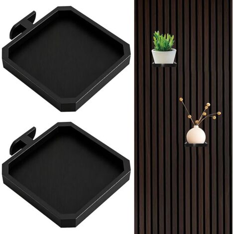 Lot de 2 plateaux pour plantes - Noir - Panneaux acoustiques - Accessoires sans perçage - Étagère pour panneaux acoustiques pour panneaux muraux/panneaux acoustiques pour plantes, fleurs et (1/5)