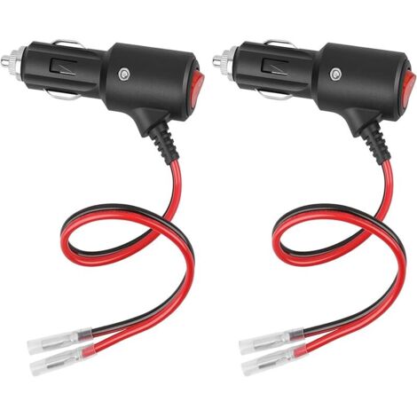 Lot de 2 fiches allume-cigare avec interrupteur, rallonge 12-24 V, prise universelle avec câble 14 awg, 30 cm, 20 A, pour raccordement électrique CC dans les voitures, bateaux, etc. (2)