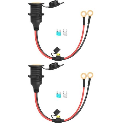 2pcs 12V/24V Fiche Allume Cigare Fixable avec Rallonge Câble 2.5 Sq. (env. 13AWG) Embout étamé pour Remplacement ou DIY Remplacement DC Socket 20A 0.35m (1/5)