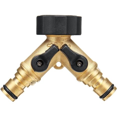 Séparateur de Tuyau à 2 Voies,Répartiteur de Robinet de Jardin en Laiton Robuste 2 Voies Tuyau d'Arrosage en Y 2 Voies,Adaptateur de Raccord de Tuyau de 3/4" pour l'irrigation de jardin (1/5)