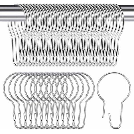 Anneaux Rideaux Douche en Acier Inoxydable,50 Pièces Crochet Rideau Douche en Argent Métal Anneau Rideau Douche Anneaux de Rideaux pour Crochets Suspendus Salon,Chambre,Cuisine 7 x 4 cm (1/5)