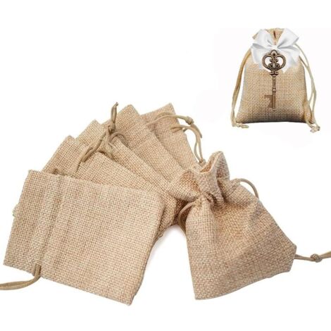 Sachets en Jute Pochettes Naturelles avec Cordon pour Dragée Bijoux Cadeau Mariage Baptême Anniversaire Noël79CM/10  14CM