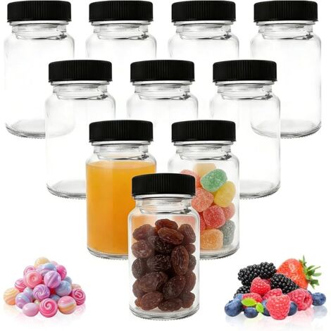 Lot de 10 mini bouteilles à shot en verre à remplir de 60 ml avec couvercle pour jus de fruits, huiles et bonbons (1/5)