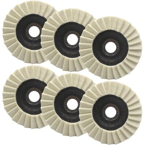 Lot de 6 disques de polissage en laine pour meuleuse d'angle - 125 mm - Disque brillant - 22,23 mm (1/5)