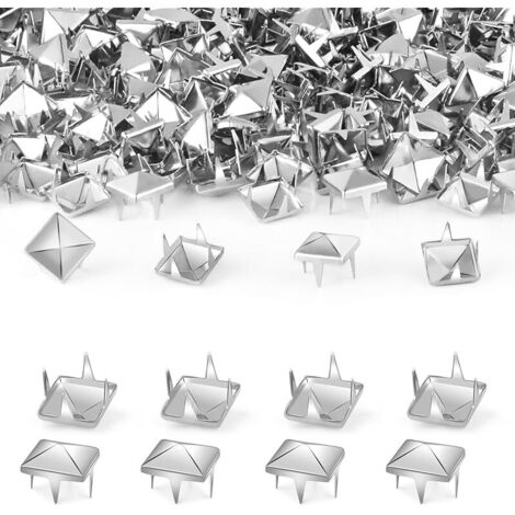 Lot de 500 clous pyramidaux carrés de 8 mm pour vêtements, rivets en métal pour vêtements punk, rock, chaussures, sacs, loisirs créatifs (argenté) (1/5)
