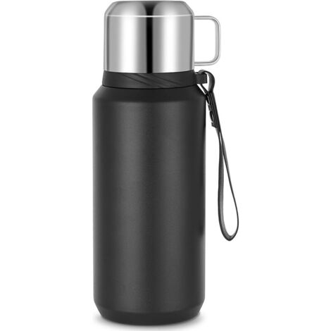 Thermos Isotherme, Gourde Isotherme en Acier Inoxydable de 800ml, Etanche de Voyage pour Thé, Mug Isotherme sans BPA pour Travail, Ecole, Randonnée (Noir)