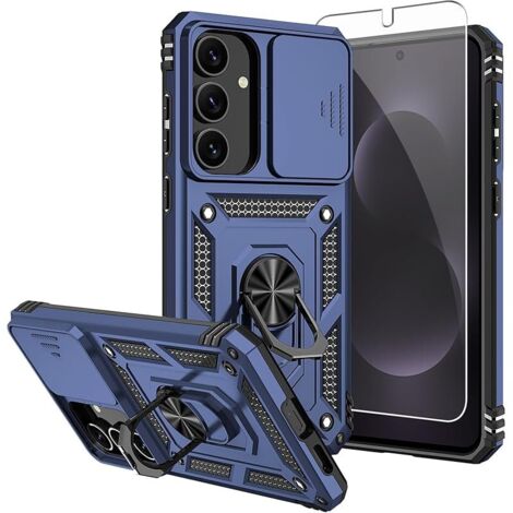 Coque pour Samsung Galaxy S25 FE, avec protecteurs d'écran et coque d'appareil photo, [qualité militaire] 4,9 m, coque testée contre les chutes avec béquille magnétique pour Galaxy S25 FE, bleu (1/5)
