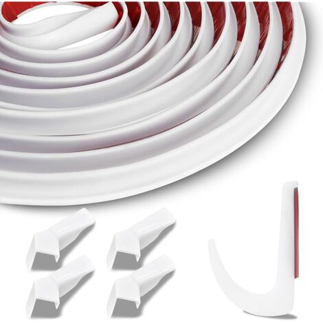 J Shape Gouttière RV 12 m, Bande de Déviation de Pluie pour Camping-Car, Van, Voiture et Camion, PVC Flexible 12 mm, Avec 4 Drains de Pluie, Autocollant avec Ruban Adhésif 3M (Blanc)