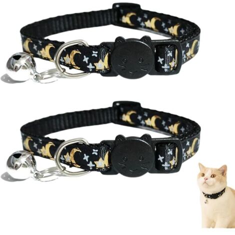 Collier Chat Anti Étranglement, 2 Pcs Réglable Collier Pour Chat Chaton Chiot Avec Clochette Et Boucle De Sécurité, 19-32Cm Noir, Collier Chat Anti Étranglement (1/5)