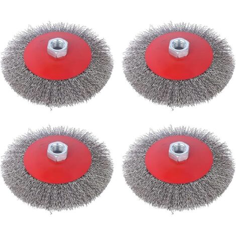 Lot de 4 brosses métalliques meuleuse d'angle : M14 Brosse en acier Visseuse sans fil 125 mm Brosse métallique Flex Brosse à pot Perceuse pour métal et pierre, pour nettoyer, détartrer, dérouiller (1/5)