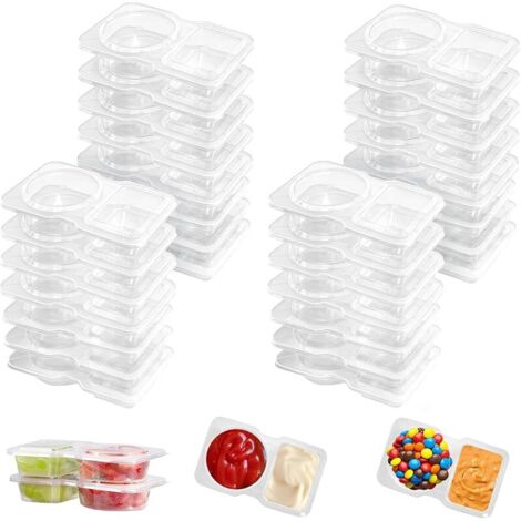 Lot de 30 Boîte à Collation Réutilisable, Double Compartiment 130ml, Avec Couvercle Étanche pour Sauces et Dips, Dips et Bonbons, Idéale pour Transport, Bureau, Pique nique (30 Boîte) (1/5)