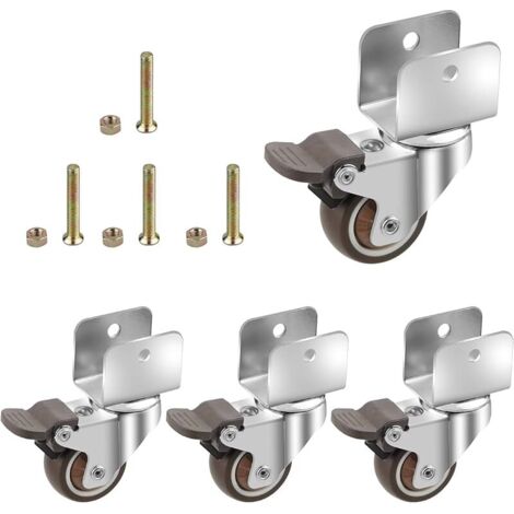 4 U Type Roulettes Pivotantes en Caoutchouc Souple, Ø38MM, avec frein Roues en Caoutchouc pour Meubles, Ouverture du Panneau 25mm (1/5)