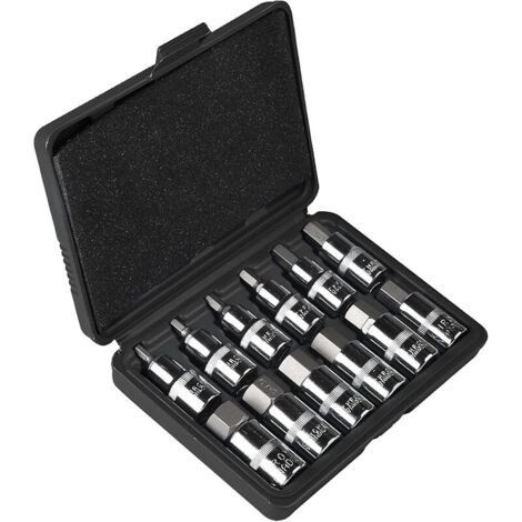 Jeu de 12 Douilles Allen 1/2", Douilles Allen 5, 6, 7, 8, 10, 12, 14, 16, 17, 18, 19, 22 mm, 6 Pans Creux, Six Pans Extérieurs 1/2" avec Mallette en Plastique, Noir (1/5)