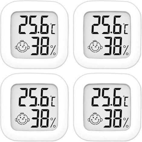 Lot de 4 thermomètres-hygromètres d'intérieur, affichage numérique de la température (-50 °C à 70 °C), mesure de l'humidité pour chambre de bébé, salon, bureau, serre - Compact et haute précision (1/5)