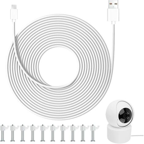 Câble USB-C 10m 66W Charge Rapide, Rallonge d'alimentation Compatible Caméras de Sécurité Mi et Autres Marques, PVC Résistant, Installation Facile avec 20 Pinces