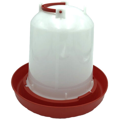 Terre Jardin – Abreuvoir pour poules 6 litres – Plastique rouge et blanc – Poignée de transport – Pour 3 à 4 volailles