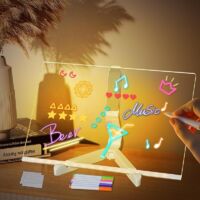 Tablette Lumineuse Message LED Tableau Lumineux en Acrylique avec 7 Couleurs Stylo & Support Réglable, Tableau d'Affichage Tablette Magique pour Deco Chambre Café Bureau To Do List