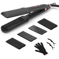 Lisseur Cheveux 4 en 1, Professionnel Lisseur Boucleur Cheveux Livré Avec 4 Plaques Interchangeables en Céramique Tourmaline, Lisseur Boucleur Coiffure Moelleuse pour Cheveux Courts et Longs (Noir)