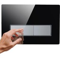Plaque de Commande WC,en Matériau Verre trempé,Compatible avec Geberit, Séries Sigma, UP300 et UP320, avec Set de Leviers de Chasse et Cadre d'Installation,Dimensions 250×170mm(Noir)