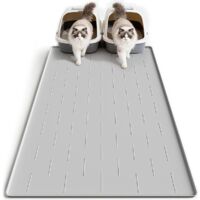 Tapis Litiere Chat XXL, 102x71cm Tapis de Litière pour Chat Silicone, Antidérapant et Imperméable, Cat Litter Mat pour Ramasser le Sable, Gris Clair