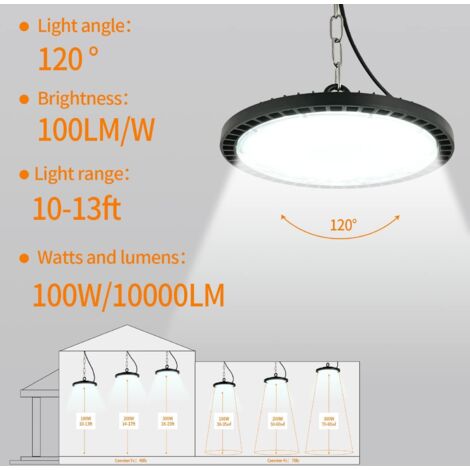 Jefedana Projecteur LED UFO 100W 10000LM Blanc Froid 6500K - Éclairage Industriel Atelier Entrepôt