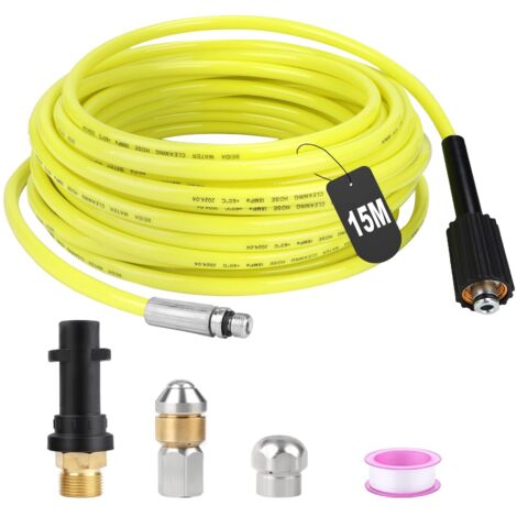 Tuyau Nettoyeur Haute Pression 15M 180bar Furet Deboucheur Canalisation Flexible Tuyau Deboucheur Canalisation Haute Pression avec 2 Buse Adaptateur pour Kärcher K2-K7 Nettoyeur Haute Pression