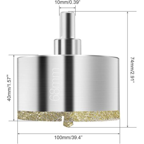 Beijiyi – Scie cloche diamant 68 mm – Revêtement surface diamant – Pour verre, carrelage, céramique, marbre, calcaire – Perçage précis