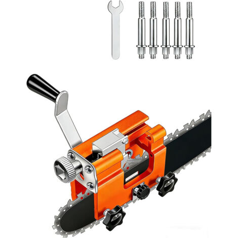 Affuteur Chaine Tronçonneuse , Affûteuse de Chaîne de Tronçonneuse Portable à Manivelle avec 5 Tête de Meulage , Outil dAffûtage pour Tronçonneuse Bûcheron et Jardinier (1/5)