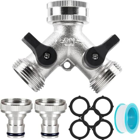 3/4" 2 Voies Raccord en Y Répartiteur de Robinet Y-Distributeur 3/4 Pouces Argenté Robinet Double Machine a Lave Raccord en Y pour Jardin Potager Extérieur Machine a Laver (1/5)