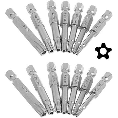 2 Set 7pcs Hex Tige Torx Étoile 5 Points de Tournevis à Embouts T10-T40 Sécurité Magnétique Inviolable Torx Tête Tournevis Bits 50mm