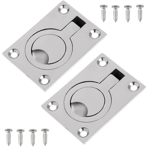 2 PACKS Loquet de Plancher de Bateau Poignée de Traction à Anneau en Acier Inoxydable Trappe de Pont Pour Bateau Dériveur Yacht Etc Accessoires Marins 62x44MM